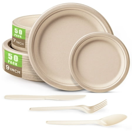 Gezond 250pcs Disposable Paper Plates Set, Compost