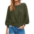 thumbnail image 3 of Long Sleeved Women Solid Color Button Down Casual Henley Sweater Knit Pullover, 3 of 6