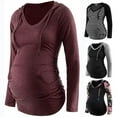 thumbnail image 3 of Askfv Womens Maternity Hoodie Top Sweatshirt Long Sleeve V Neck Pregnancy Tunic Top, 3 of 6