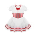 thumbnail image 3 of Yeahdor Girls Figure Skating Mesh Leotard Dress Bowknot Puff Sleeves Striped Christmas Dance Costume A Red 8, 3 of 7