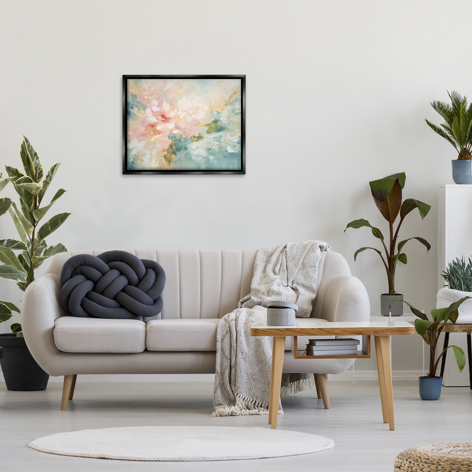 Stupell Industries Soft Flower Abstraction Botanical & Floral Painting Black Floater Framed Canvas Art Print Wall Art, 31 x 25