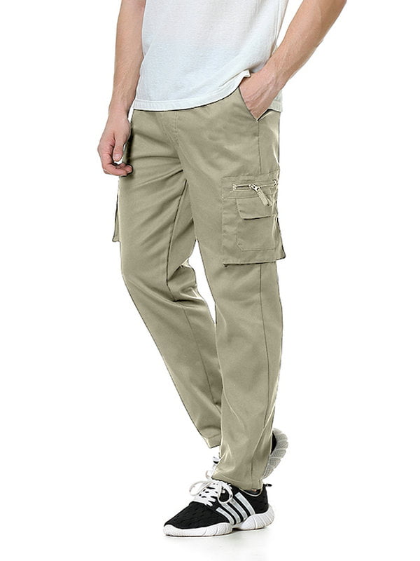 Maysscc Men's Cargo Pant Elasticised Waist Workplace Solid Color Pocket ...