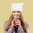 thumbnail image 2 of Valora Women Winter Cat Ears Hats Soft Slouchy Striped Knitted Warm for Cold Weather White, 2 of 3