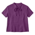 thumbnail image 4 of TGSLY Bow Tie Front Linen Tops for Women Lightweight Soft Keyhole Short Sleeve T-Shirts Dressy Casual Solid Color Breathable Crinkle Blouses L, 4 of 8