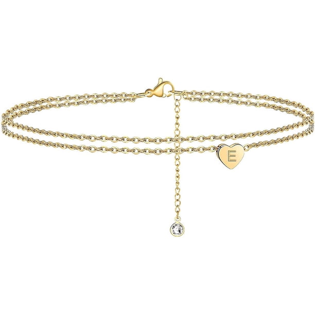 Turandoss Pulseras De Tobillo Con Inicial De Corazón Para Mujer, Tobillera En Capas Delicada Hecha A Mano Con Relleno De Oro De 14 Quilates, Pulseras De Tobillo Con Inicial De Corazón Para Mujer