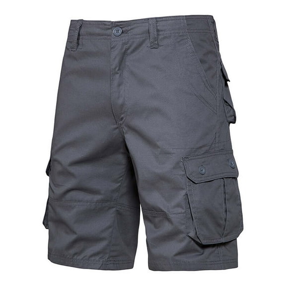 Homenesgenics Men's Shorts Cargo Solid Color Fashion Button-Front Multi-Pocket Gray 30