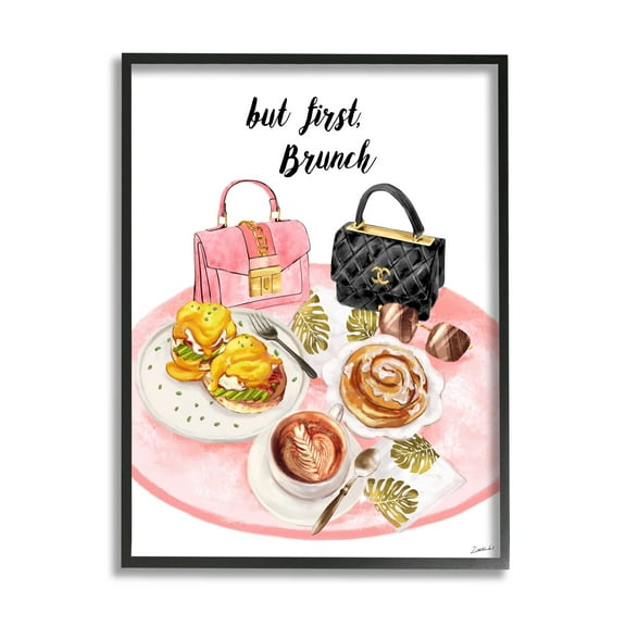 Stupell Industries But First Brunch Phrase Glam Breakfast Table Black Framed, 16 x 20, Design by Ziwei Li