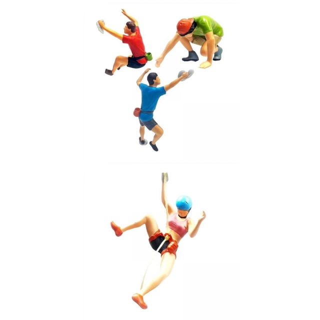 4pcs 1/64 Small Rock Climbing Figures Resin Model Climber Train Railway Micro Landscape Layout Diorama Desk Decoration