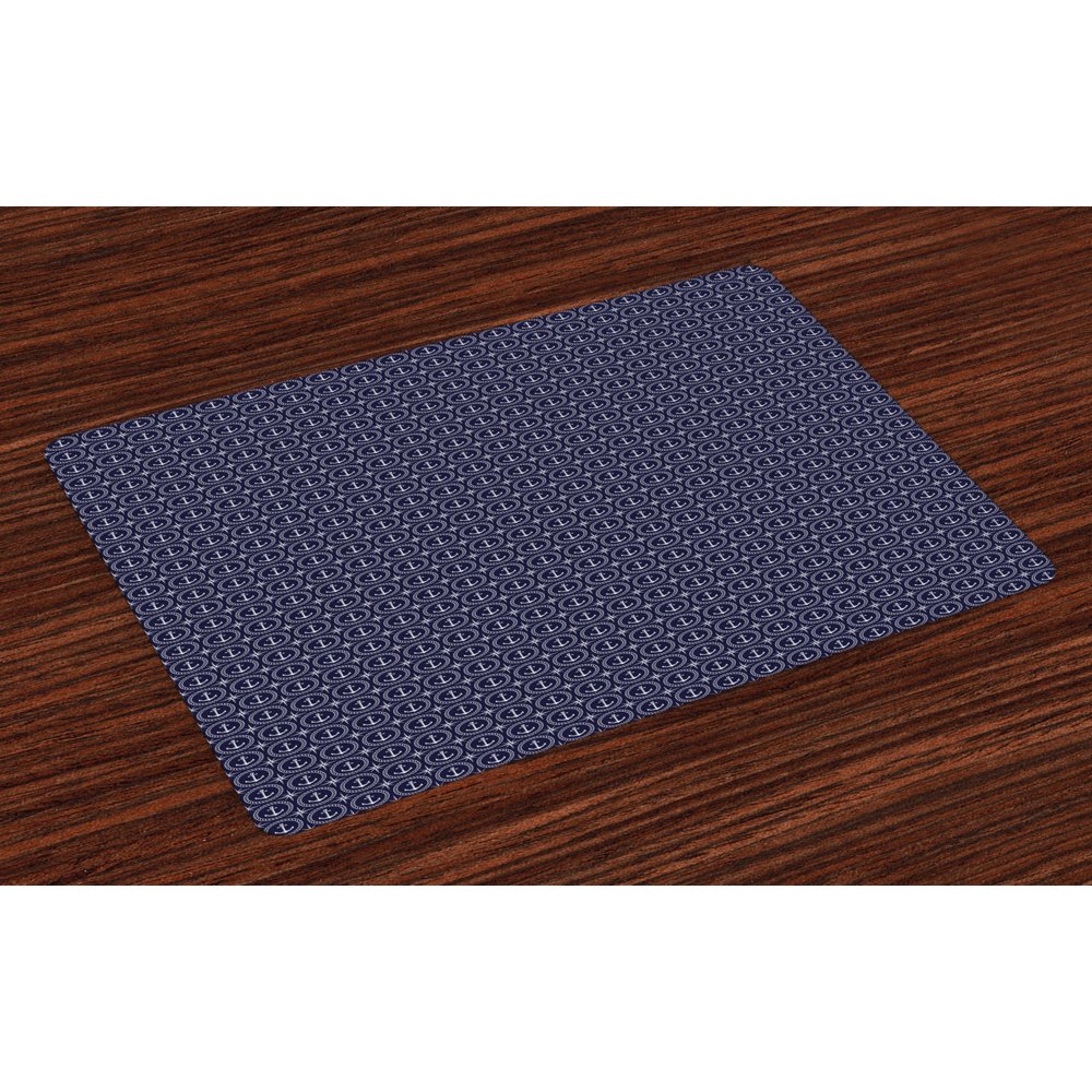 Navy Blue Placemats Set of 4 Windrose Anchor Circular Rope Icon