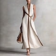 thumbnail image 6 of Sky Blue Linen Maxi Dress Sleeveless V-Neck Wrap Waist A-Line Flowy Dress For Summer Work Formal Events, 6 of 8