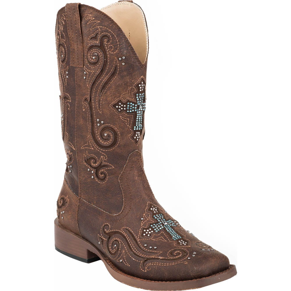 Roper - Roper Womens Faith Rhinestone Square Toe Western Cowboy Boots ...
