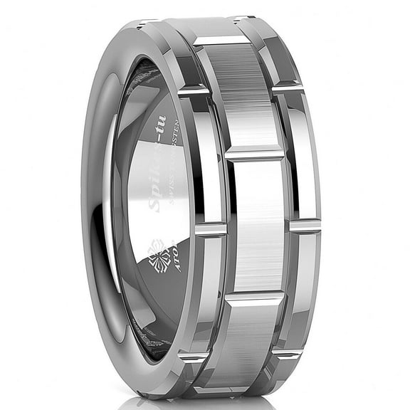 Tungsten Rings for Men Wedding Bands for Him Womens Wedding Bands for Her 6mm Silver Brick Pattern Size 6-13