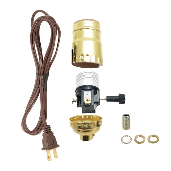 B&P Lamp® Brass Plated Socket with Brown Cord Set and Basic Hardware
