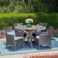thumbnail image 2 of GDF Studio Carroll Outdoor Wicker and Acacia Wood 5 Piece Dining Set with Cushion, Gray and Light Gray, 2 of 13