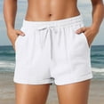 thumbnail image 5 of Women’s Solid Casual Cotton Drawstring Pocket Shorts Comfortable Beach Summer Relaxed Fit Elastic Waist Lightweight Breathable, 5 of 9