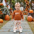 thumbnail image 5 of Linfrsh Fall Outfits for Toddler Girls Halloween Toddler Baby Girl Outfit Fall Clothes Ruffle Long Sleeve Sweatshirt Pullover Tops and Elastic Waist Bell Bottom Pants Set, 5 of 9