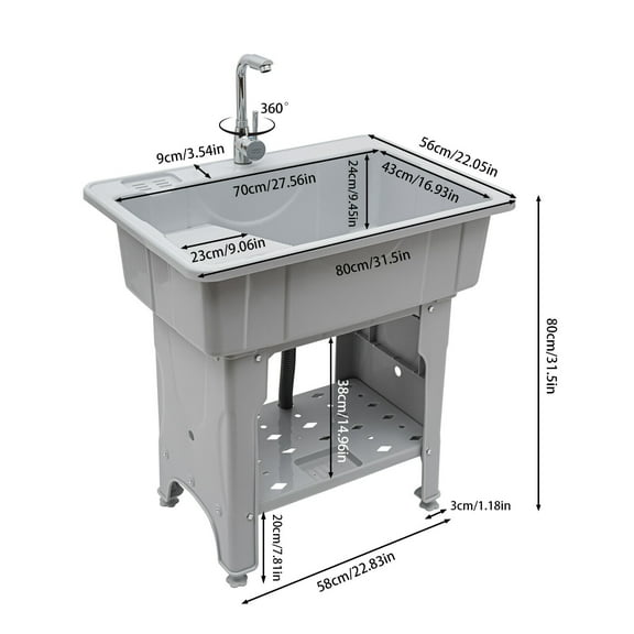Gray Freestanding Utility Sink Laundry Tub Sink Wash Station Laundry Sink W/ Faucet 200kg
