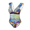 thumbnail image 4 of Yiaed Spring Flower Seasonal Print Women's Ruffled One Piece Swimsuit V Neck Swimwear Slimming Monokini for Woman-Large, 4 of 8
