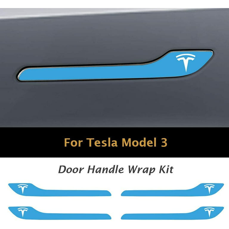 IPG for Tesla Model 3 / Model Y Door Handle Decal Sticker Wrap Kit (Set of  4) with Tesla Logo (Gloss Light Blue) 