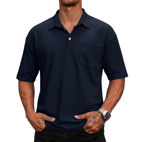 Polo Shirts for Men Short Sleeve Collared Golf Shirt Work Performance Athletic Polos with Pocket Navy 3XL