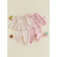 thumbnail image 3 of Loicainy Baby Toddler Girls Fall Clothes Set 6 9 12 18 24 Months 2T 3T Long Sleeve Doll Collar Babydoll Tops Solid Color Pants Outfits, 3 of 9