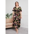 thumbnail image 2 of AURA Plus Size Retro Geometric Maxi Dress V Neck Short Sleeve Elastic Waist Pleated Long Dress with Side Slit for Spring, 2 of 4
