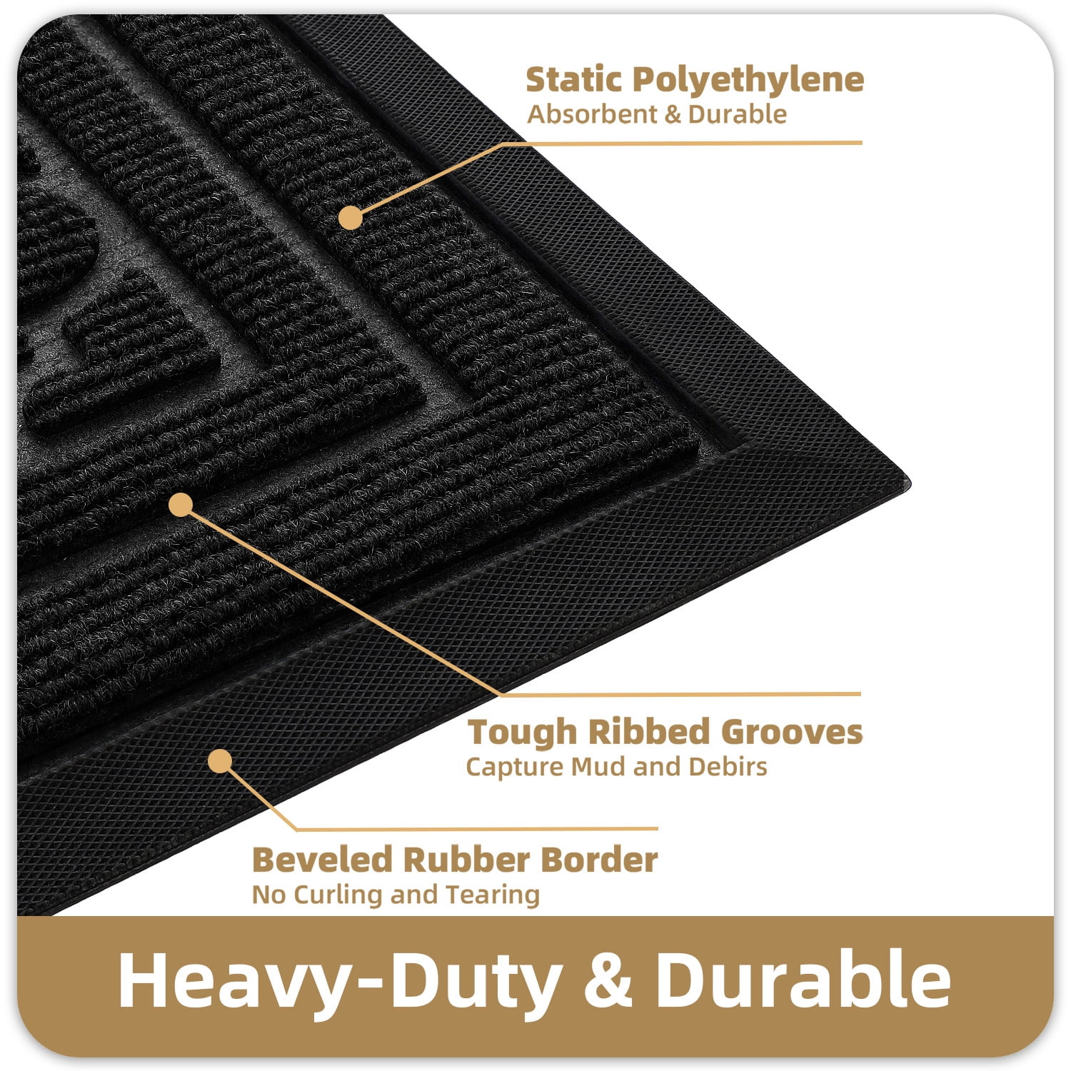 PABUBE Outdoor Doormat, Weatherproof Low Profile Outdoor Mat,Heavy Duty Non-Slip Welcome Mat, Dirt Trapper Washable Entry Rug for Front Doors Entryway,24"X36",Black
