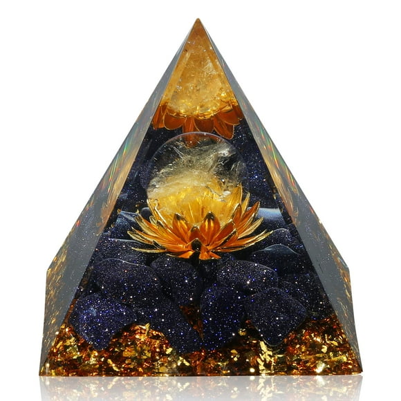 Hopeseed Pyramide d'Orgone pour l'Énergie Positive, la Citrine d'Orgonite et la Pyramide Bleue de Cristaux de Guérison de Pierres de Grès pour Réduire le Stress Chakra Reiki Méditation de Guérison Attire la Chance et le Succès