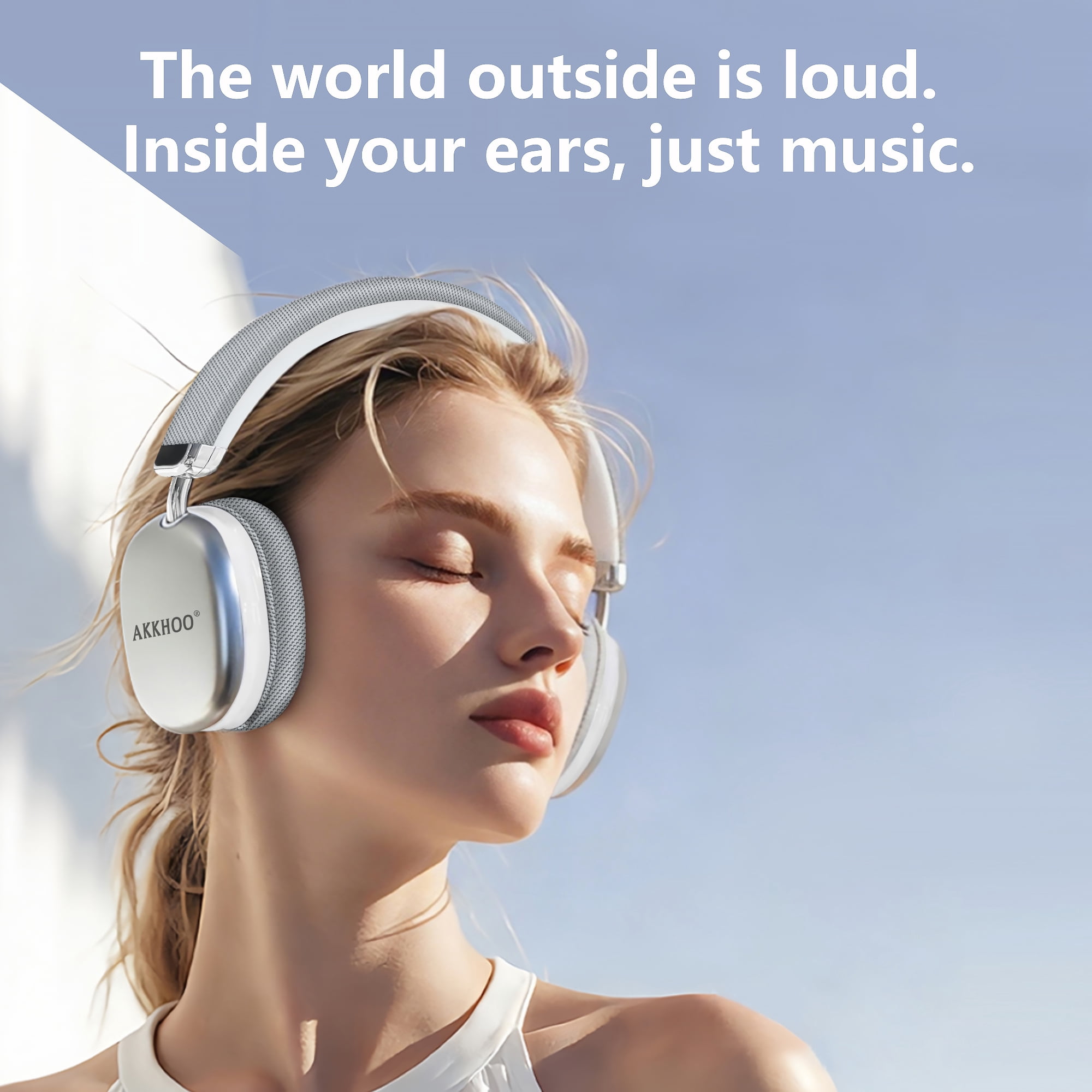 Bluetooth Headphones Over Ear, AKKHOO Active Noise Cancelling Wireless Headphones with 35Hrs Playtime, Deep Bass, 4 Noise Cancelling Mics, Low Latency for Travel Work Study Gaming