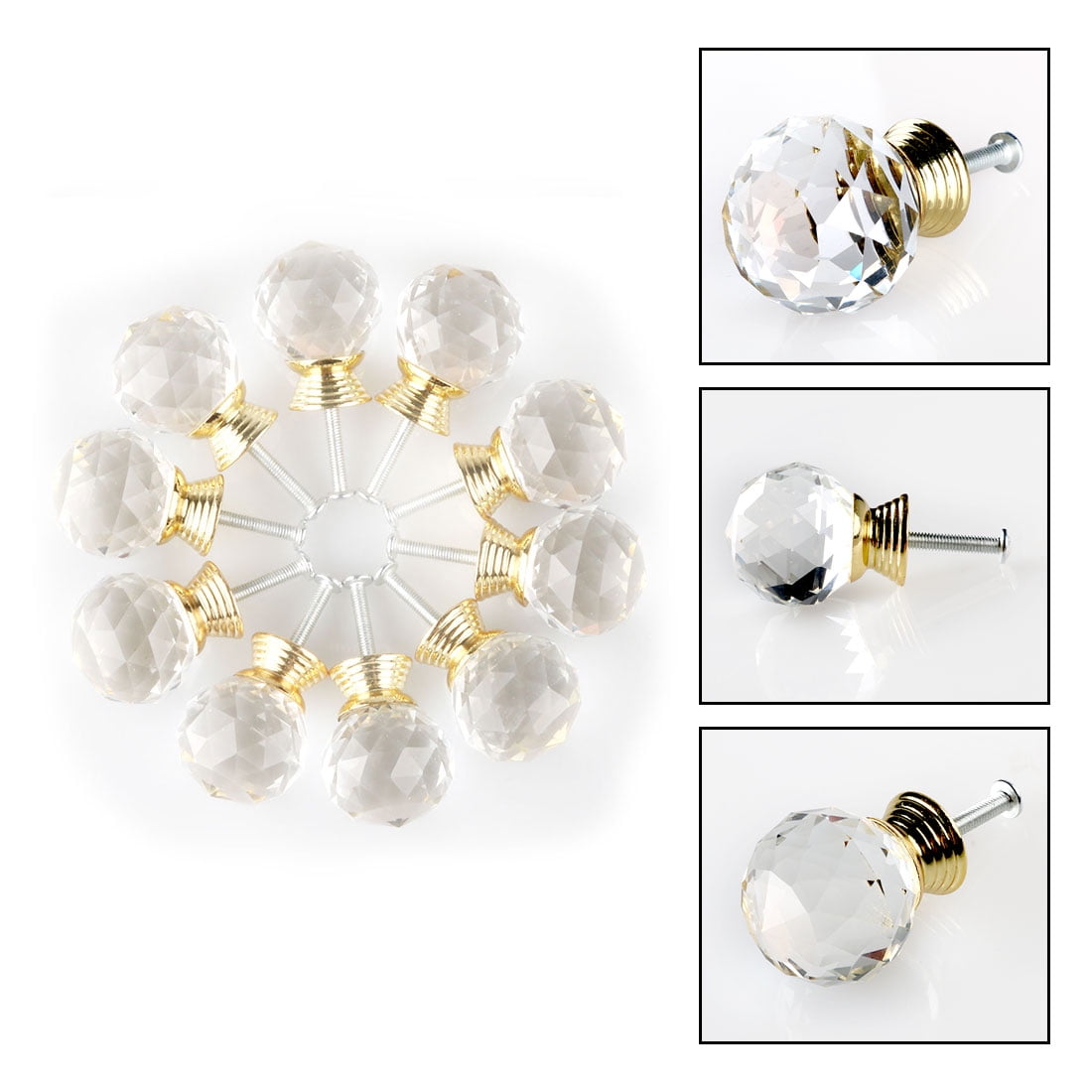 Unique Bargains 1.18" Crystal Glass Cabinet Knob Polished Chrome Black 10