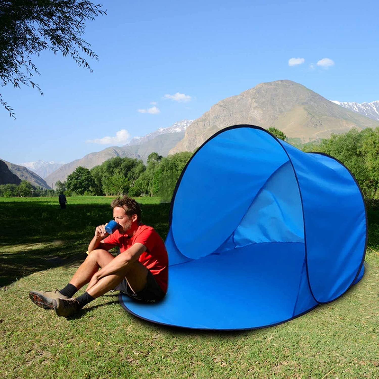 Tente De Plage Pop-up – Abri Solaire Instantané, Protection UV, Sol Amovible, Ventilation, Hauteur Réglable, Pour 2-3 Personnes, Pliage Facile Avec Sac