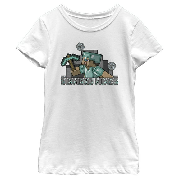 Girl's Minecraft Diamond Miner  Graphic Tee White X Small
