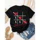 thumbnail image 3 of Valentine's Day Theme Nine Square Grid Game Print Women's T-Shirt, Valentine's Day Gift Casual, Fashionable, Comfortable, Soft, Athletic, Fitness, Daily Outdoor, Breathable Crew Neck Short Sleeve T-S, 3 of 6