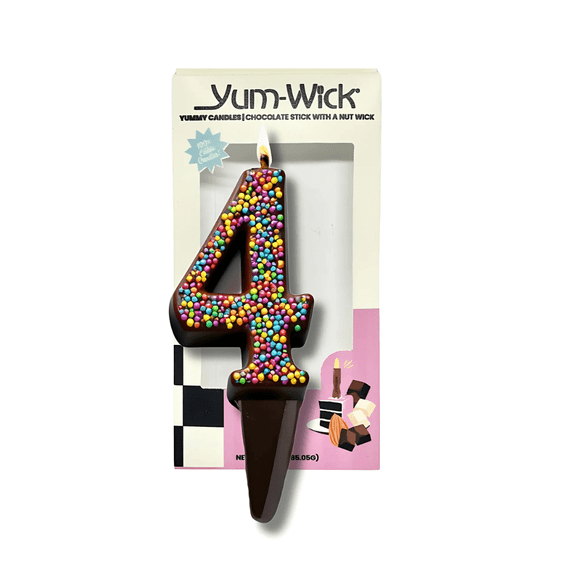 YUM-WICK® Edible Candles Dark Chocolate Number 4 Birthday Candles, Kosher, Vegan