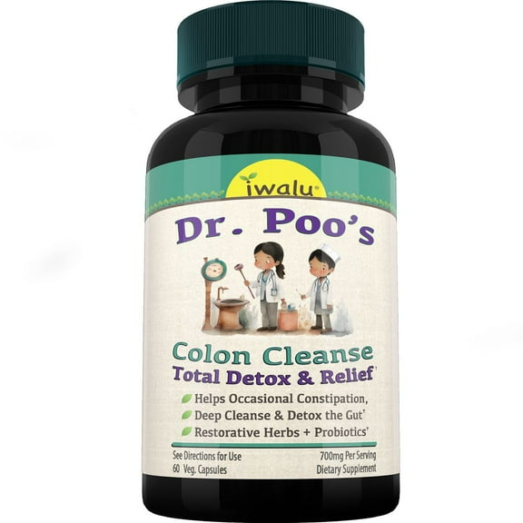 Dr. Poo’s Colon Cleanser & Detox | Extra-Strength Bloating Relief with Probiotics   Fiber, Cascara Gentle Laxative Psyllium & Bentonite Digestive Support & Regularity - 60 Capsules | USA - by iwalu