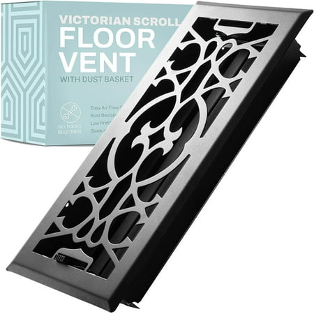 Home Intuition Victorian Scroll 2x14 Inch Decorative Floor Register Vent with Mesh Cover Trap  Satin Nickel