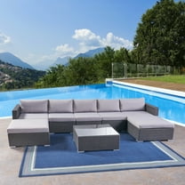 Outdoor 5 Seater Wicker Sectional Sofa Set with Cushions with Cushions,Grey,Silver