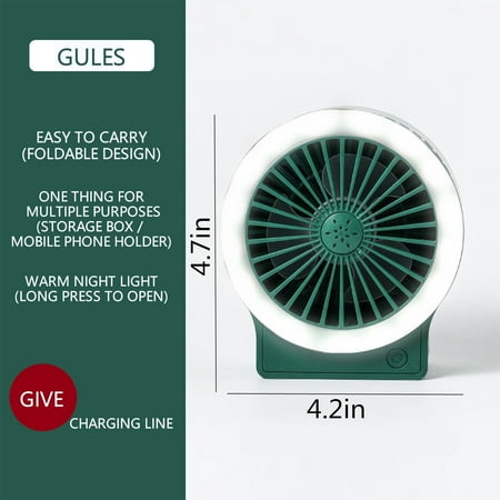 

USB Charging Desktop Multifunctional Folding Night Light Fan with Storage Function