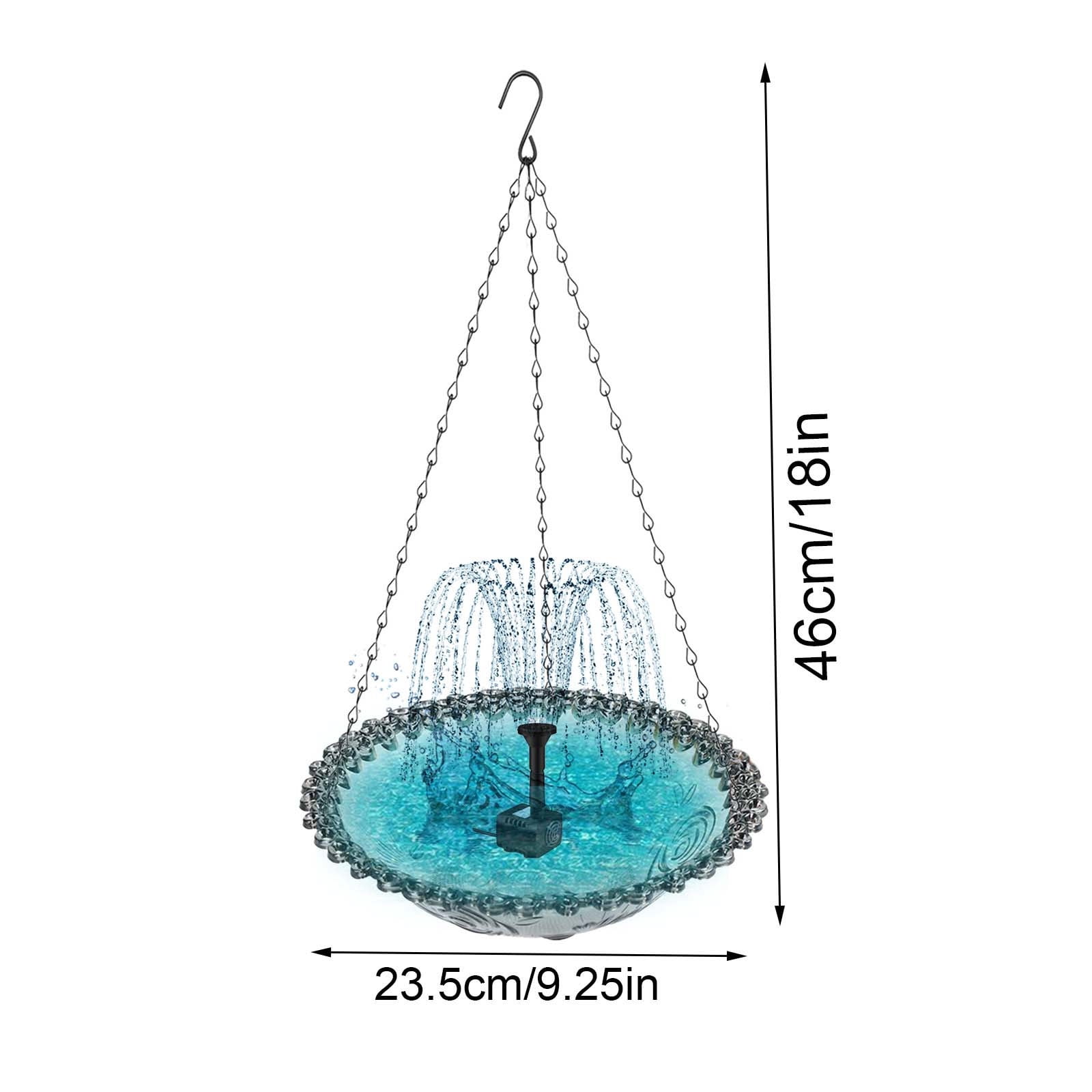 Solar Fountain BirdBath, Outdoor Hanging Bird Bath Fountain, Garden Hanging Hummingbird Bath Bowl Bird Shower with 7 Nozzles for Garden Lawn Yard