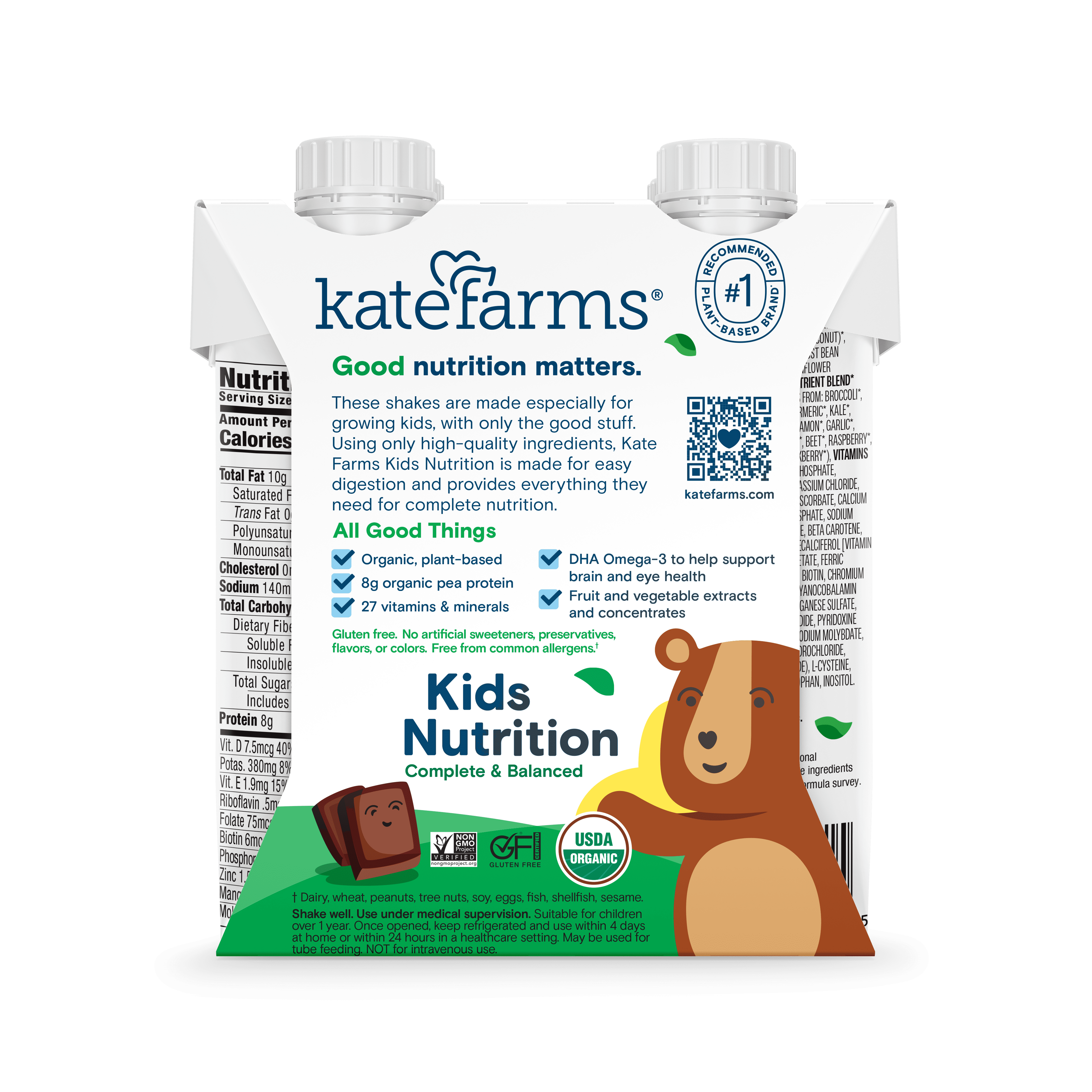 Kate Farms Kids Nutrition Shake, Chocolate, 4 Pack, 8.45 fl oz