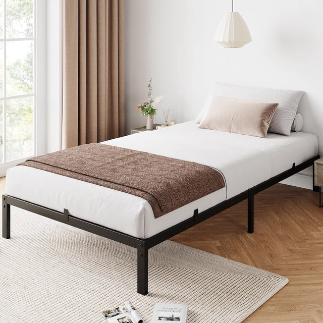 10 Inch Twin Bed Frame Without Headboard, No Box Springs Needed, Low-Profile Metal Platform Bed Frame Supporting Mattress Foundation, 800 Lbs Load Capacity/Easy to Assemble/Noiseless/Black