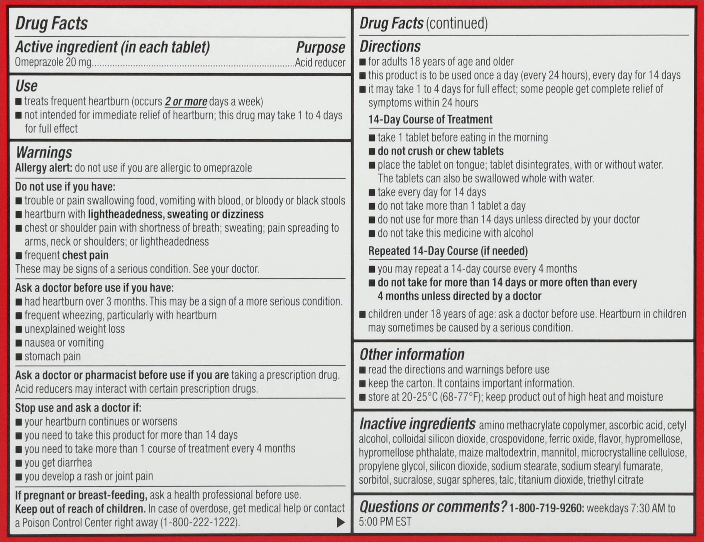 Leader Omeprazole Acid Reducer, Heartburn and Stomach Ulcers 20mg, 42 Tablets, Strawberry Flavor