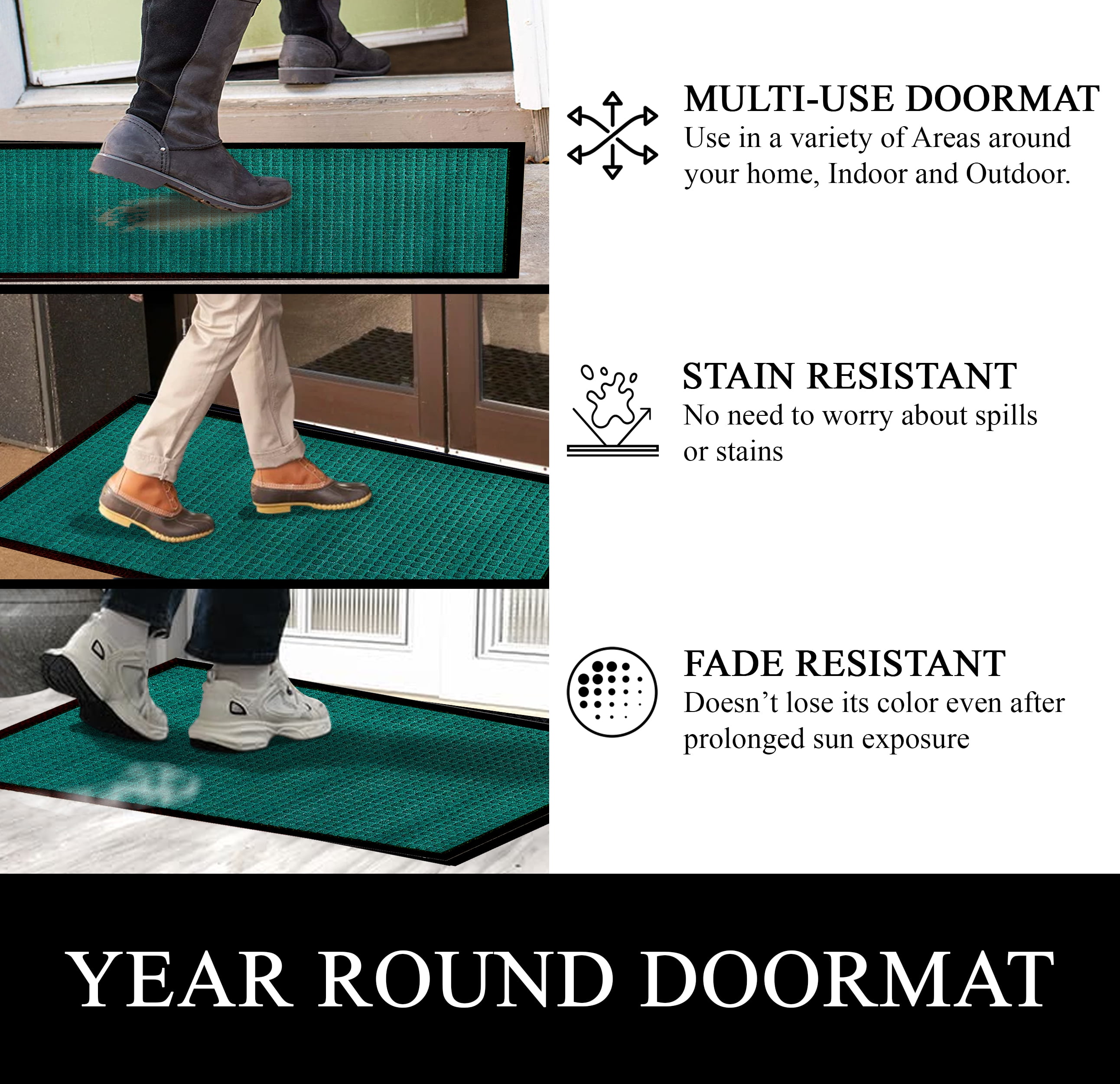 A1HC Indoor Outdoor Mat, Front and Back Entrance Welcome Mats, Front Door Patio Mats 18X30 Inches, Non-Slip Easy Clean Entrance Washable Doormats, Green