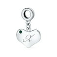 thumbnail image 1 of Personalized Script Initial Alphabet Letter X Simulated Emerald Green Crystal Accent Heart Shape Dangle Bead Charm .925 Sterling Silver for Women Teen European Bracelet Custom Engraved, 1 of 4