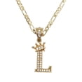 thumbnail image 1 of Cadena y dije de brillos con corona de oro laminado letra L, 1 of 8