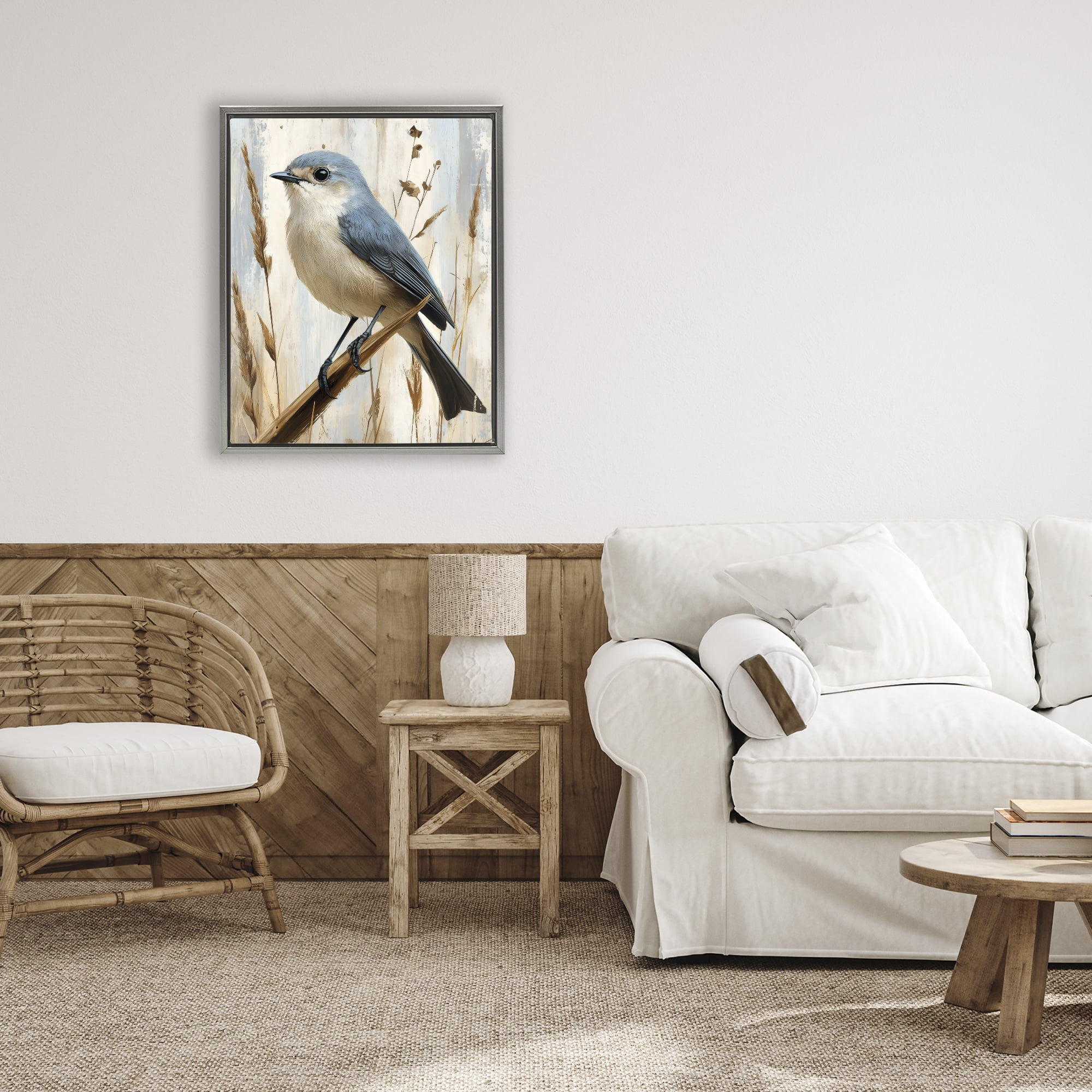 Stupell Industries Bluebird on Tall Glass Perch Gray Framed Floater Canvas Wall Art, design by Creative Studio