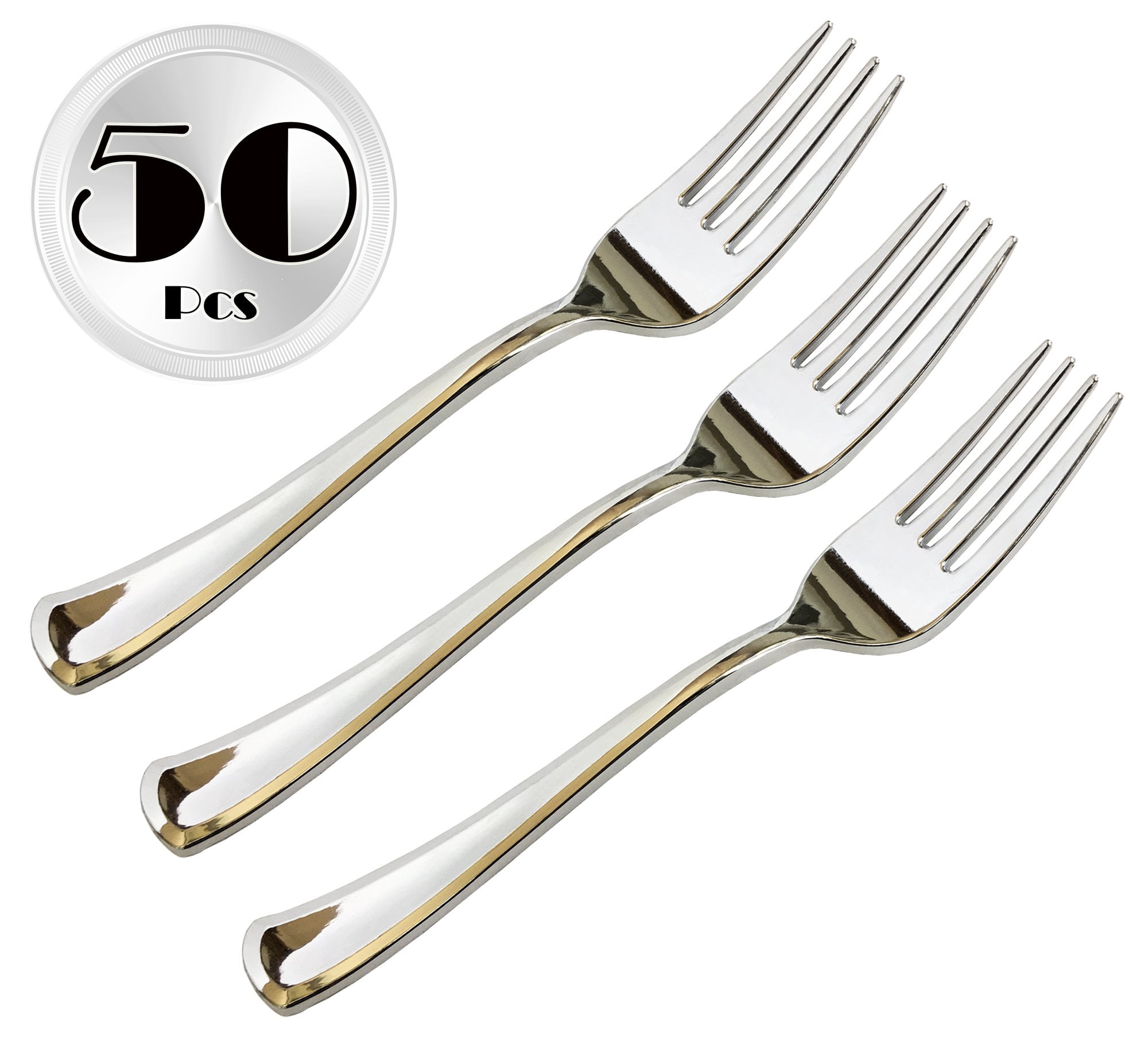 JL Prime 50 Piece Silver Plastic Forks Bulk Set, Silver