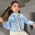 thumbnail image 4 of KAUOD Kids Girls Denim Jackets Ripped Distressed Vintage Casual Jeans Coats Long Sleeve Fall Button Front Jeans Outwear, 4 of 7