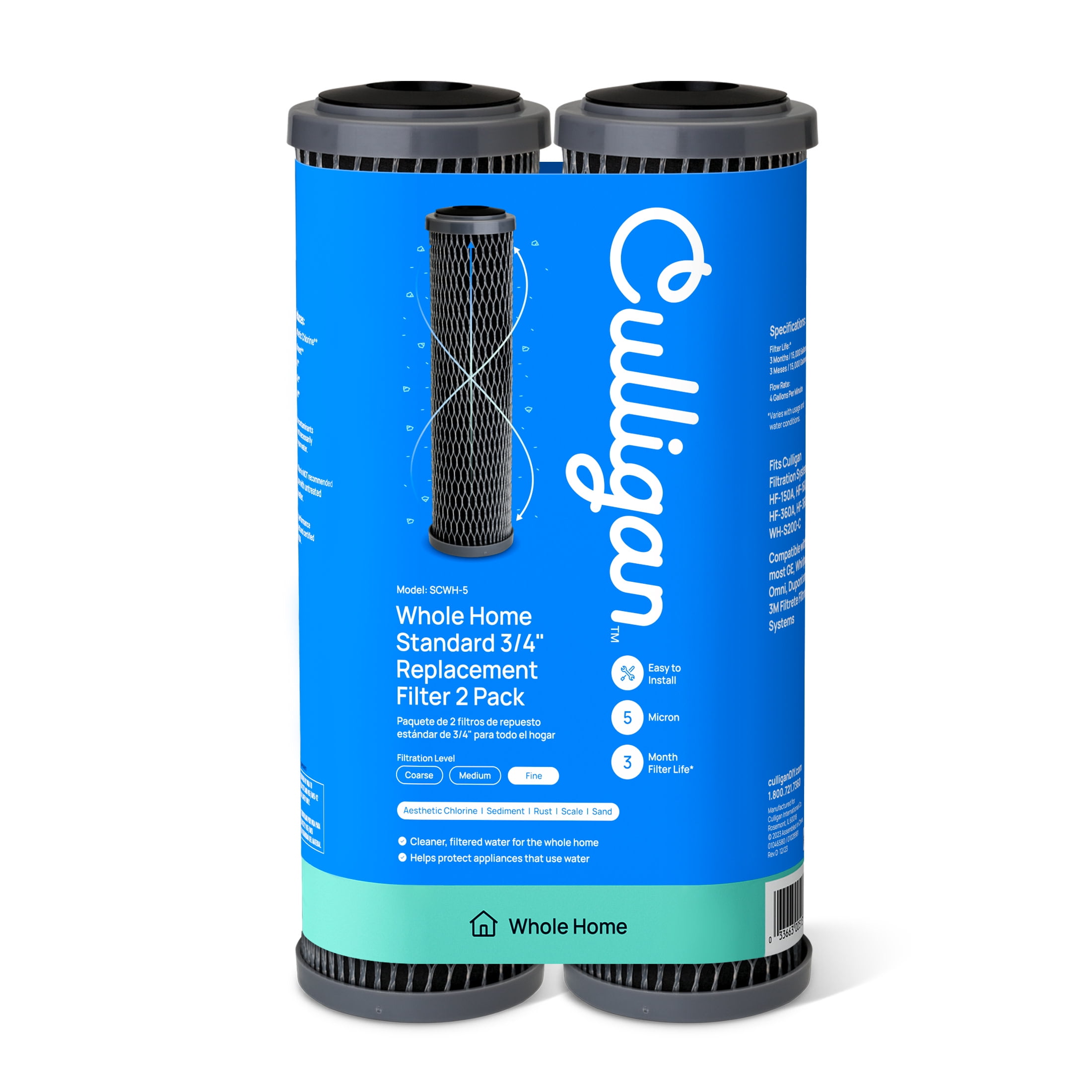 (2 pack) Culligan SCWH-5 Whole Home Standard 3/4" Water Filter Replacement, Fine (2-Pack)