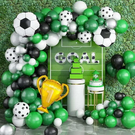 SKTMH 101Pcs Soccer Balloon Garland Arch Kit Soccer Party Decorations Black White Green Balloon Garland Soccer Balloons Black White Balloon for Sports Party Supplies Soccer Birthday Party Decoration